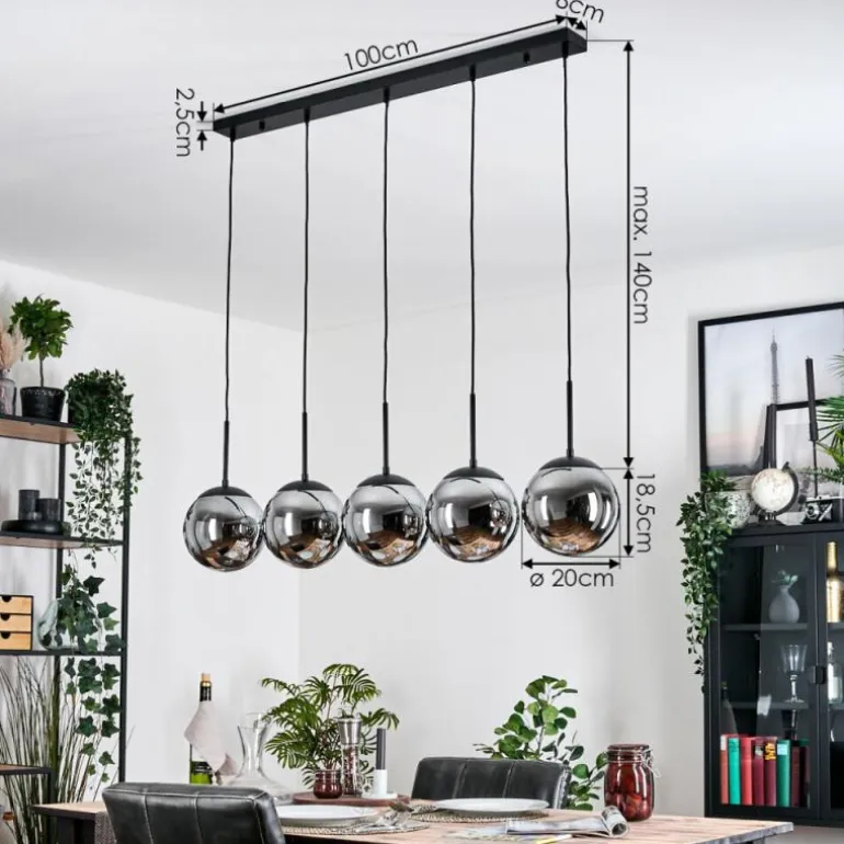 Gastor Suspension, Boule lumineuse, Suspension Chrome, Fumé, 5 lumières
