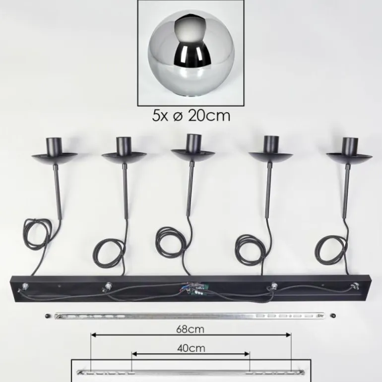 Gastor Suspension, Boule lumineuse, Suspension Chrome, Fumé, 5 lumières