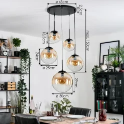 Gastor Suspension, Boule lumineuse, Suspension Ambre, Clair, 5 lumières