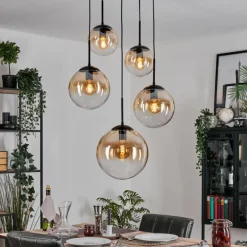 Gastor Suspension, Boule lumineuse, Suspension Ambre, Clair, 5 lumières