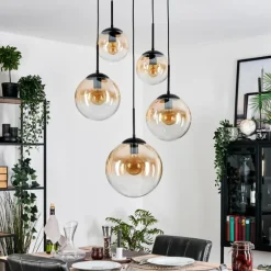 Gastor Suspension, Boule lumineuse, Suspension Ambre, Clair, 5 lumières