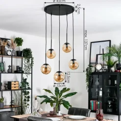 Gastor Suspension, Boule lumineuse, Suspension Ambre, 5 lumières