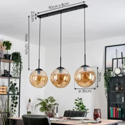 Gastor Suspension, Boule lumineuse, Suspension Ambre, 3 lumières