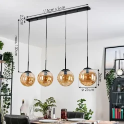 Gastor Suspension, Boule lumineuse, Suspension Ambre, 4 lumières