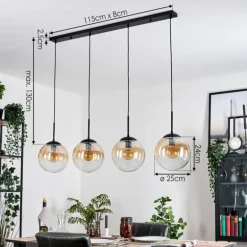 Gastor Suspension, Boule lumineuse, Suspension Ambre, Clair, 4 lumières