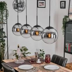 Gastor Suspension, Boule lumineuse, Suspension Chrome, Clair, Fumé, 4 lumières