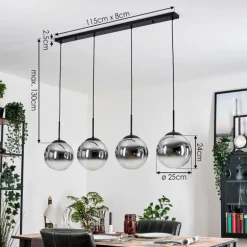 Gastor Suspension, Boule lumineuse, Suspension Chrome, Clair, Fumé, 4 lumières