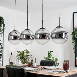 Gastor Suspension, Boule lumineuse, Suspension Chrome, Clair, Fumé, 4 lumières