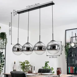 Gastor Suspension, Boule lumineuse, Suspension Chrome, Clair, Fumé, 4 lumières
