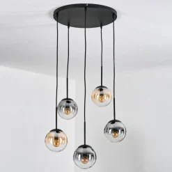 Gastor Suspension, Boule lumineuse, Suspension Ambre, Clair, Fumé, 5 lumières