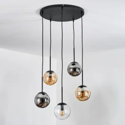 Gastor Suspension, Boule lumineuse, Suspension Ambre, Clair, Fumé, 5 lumières