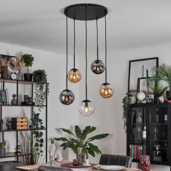 Gastor Suspension, Boule lumineuse, Suspension Ambre, Clair, Fumé, 5 lumières