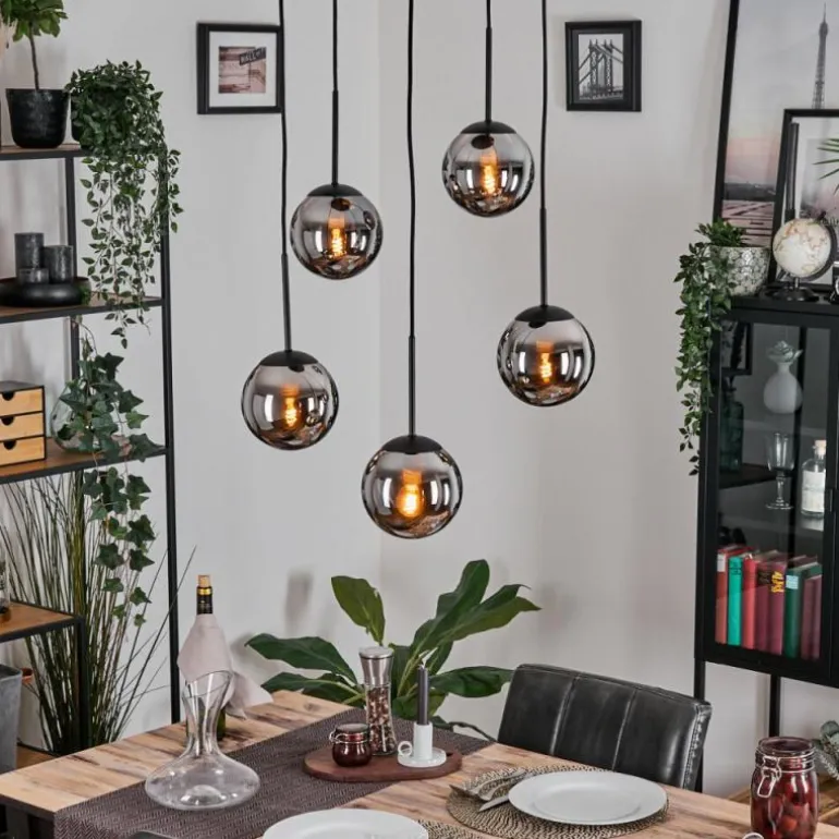 Gastor Suspension, Boule lumineuse, Suspension Chrome, Fumé, 5 lumières