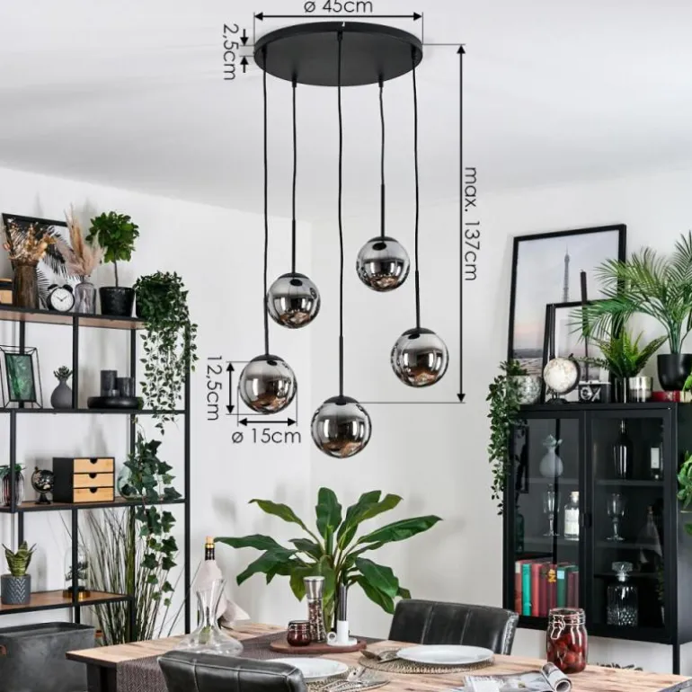 Gastor Suspension, Boule lumineuse, Suspension Chrome, Fumé, 5 lumières