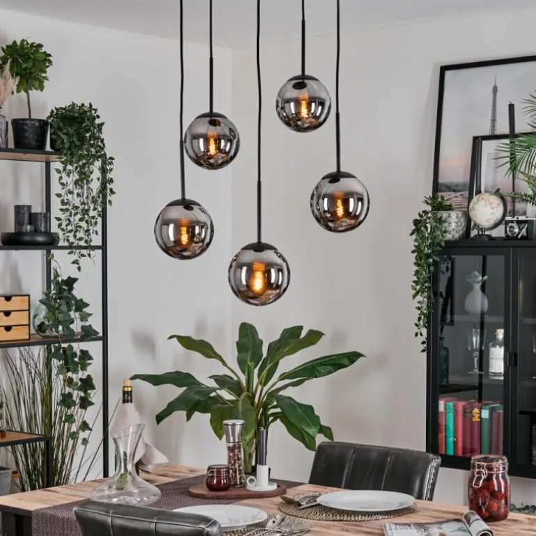 Gastor Suspension, Boule lumineuse, Suspension Chrome, Fumé, 5 lumières