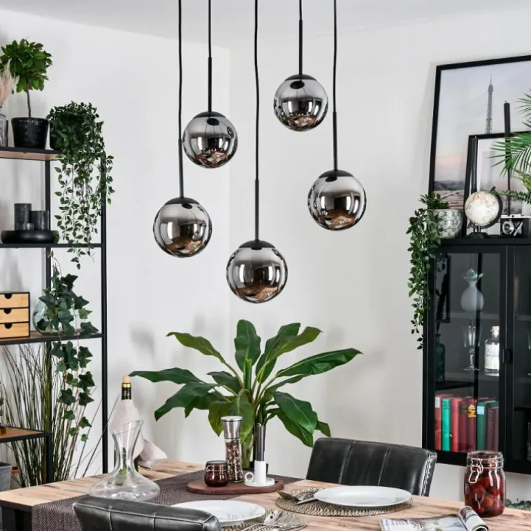 Gastor Suspension, Boule lumineuse, Suspension Chrome, Fumé, 5 lumières