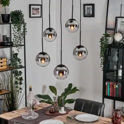 Gastor Suspension, Boule lumineuse, Suspension Chrome, Clair, Fumé, 5 lumières