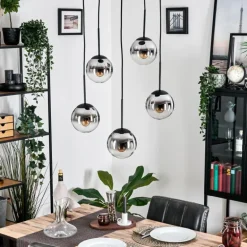 Gastor Suspension, Boule lumineuse, Suspension Chrome, Clair, Fumé, 5 lumières