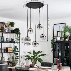 Gastor Suspension, Boule lumineuse, Suspension Chrome, Clair, Fumé, 5 lumières