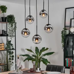 Gastor Suspension, Boule lumineuse, Suspension Chrome, Clair, Fumé, 5 lumières