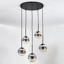 Gastor Suspension, Boule lumineuse, Suspension Chrome, Clair, Fumé, 5 lumières