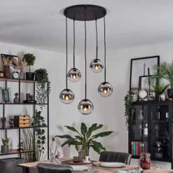 Gastor Suspension, Boule lumineuse, Suspension Chrome, Clair, Fumé, 5 lumières