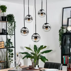 Gastor Suspension, Boule lumineuse, Suspension Chrome, Clair, Fumé, 5 lumières