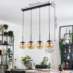 Gastor Suspension, Boule lumineuse, Suspension Ambre, 4 lumières