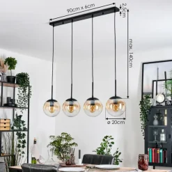 Gastor Suspension, Boule lumineuse, Suspension Ambre, Clair, 4 lumières