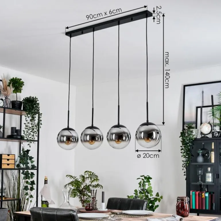 Gastor Suspension, Boule lumineuse, Suspension Chrome, Fumé, 4 lumières