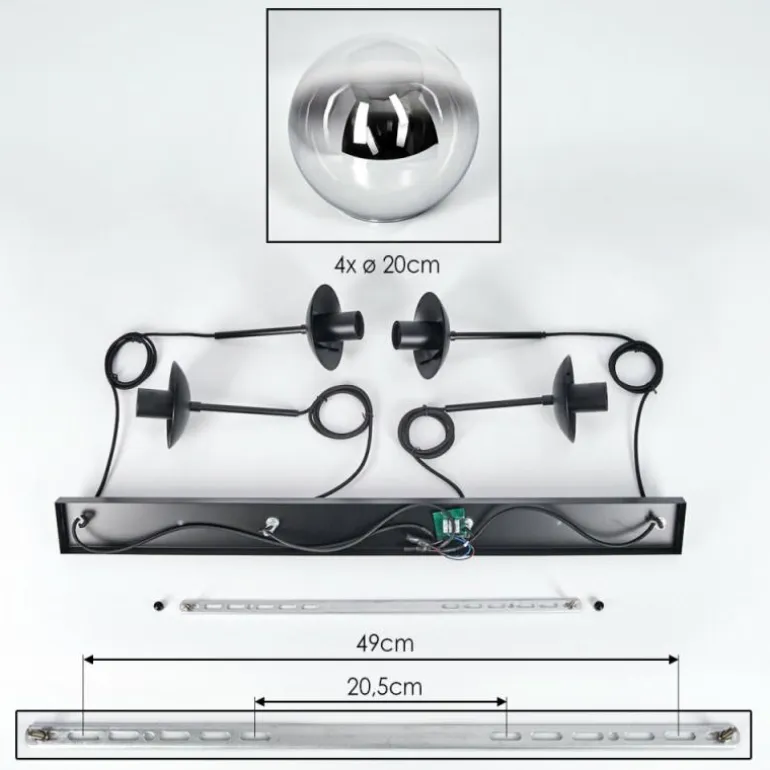 Gastor Suspension, Boule lumineuse, Suspension Chrome, Fumé, 4 lumières