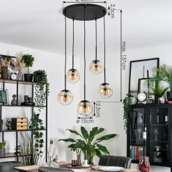 Gastor Suspension, Boule lumineuse, Suspension Ambre, Clair, 5 lumières