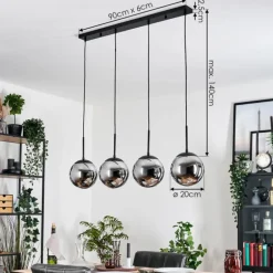 Gastor Suspension, Boule lumineuse, Suspension Chrome, Fumé, 4 lumières