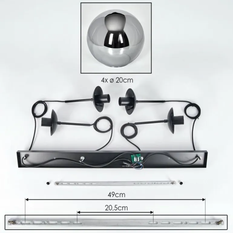 Gastor Suspension, Boule lumineuse, Suspension Fumé, 4 lumières