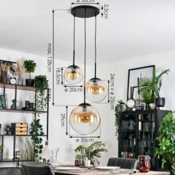 Gastor Suspension, Boule lumineuse, Suspension 30 cm Ambre, Clair, 3 lumières