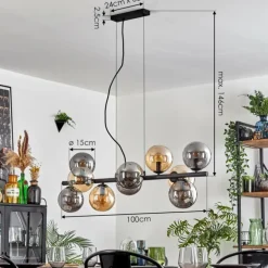 Gastor Suspension, Boule lumineuse, Suspension Ambre, Fumé, 10 lumières