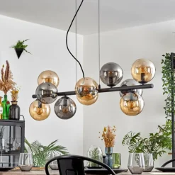 Gastor Suspension, Boule lumineuse, Suspension Ambre, Fumé, 10 lumières