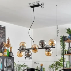 Gastor Suspension, Boule lumineuse, Suspension Ambre, Fumé, 10 lumières