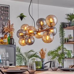 Gastor Suspension, Boule lumineuse, Suspension Ambre, Fumé, 10 lumières