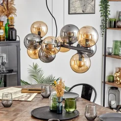 Gastor Suspension, Boule lumineuse, Suspension Ambre, Fumé, 10 lumières