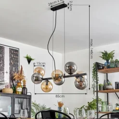 Gastor Suspension, Boule lumineuse, Suspension Ambre, Fumé, 8 lumières