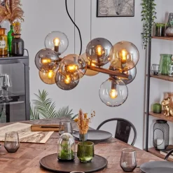 Gastor Suspension, Boule lumineuse, Suspension Ambre, Clair, Fumé, 10 lumières
