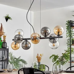 Gastor Suspension, Boule lumineuse, Suspension Ambre, Clair, Fumé, 10 lumières