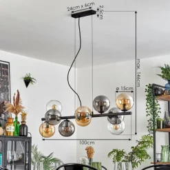 Gastor Suspension, Boule lumineuse, Suspension Ambre, Clair, Fumé, 10 lumières