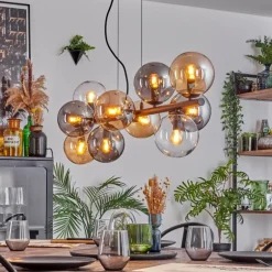 Gastor Suspension, Boule lumineuse, Suspension Ambre, Clair, Fumé, 10 lumières