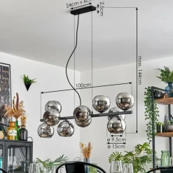 Gastor Suspension, Boule lumineuse, Suspension Chrome, Fumé, 10 lumières