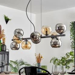 Gastor Suspension, Boule lumineuse, Suspension Ambre, Chrome, Fumé, 10 lumières