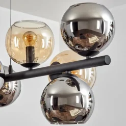 Gastor Suspension, Boule lumineuse, Suspension Ambre, Chrome, Fumé, 10 lumières