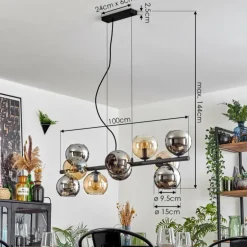 Gastor Suspension, Boule lumineuse, Suspension Ambre, Chrome, Fumé, 10 lumières