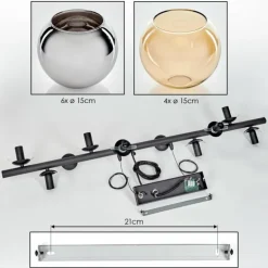 Gastor Suspension, Boule lumineuse, Suspension Ambre, Chrome, Fumé, 10 lumières